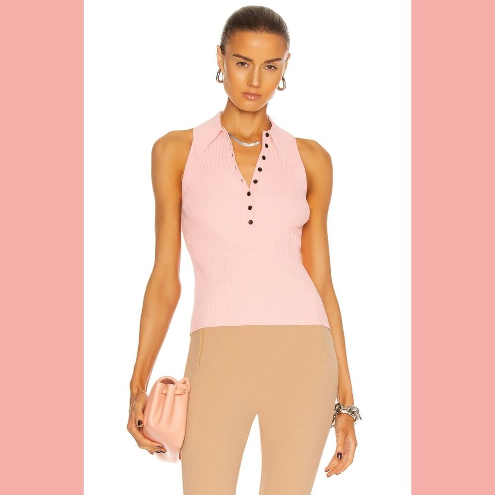 NWT A.L.C. Asher Ribbed Knit Polo Collared Top in Pink Sand